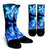 Blue Neon Sea Turtle Print Crew Socks