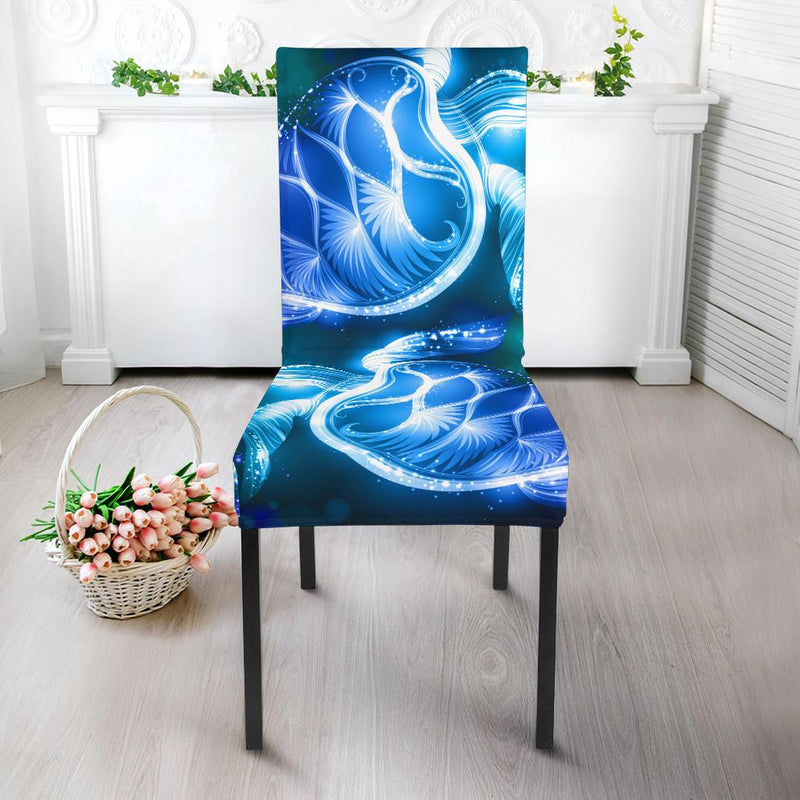 Blue Neon Sea Turtle Print Dining Chair Slipcover-JORJUNE.COM