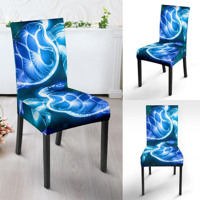 Blue Neon Sea Turtle Print Dining Chair Slipcover-JORJUNE.COM