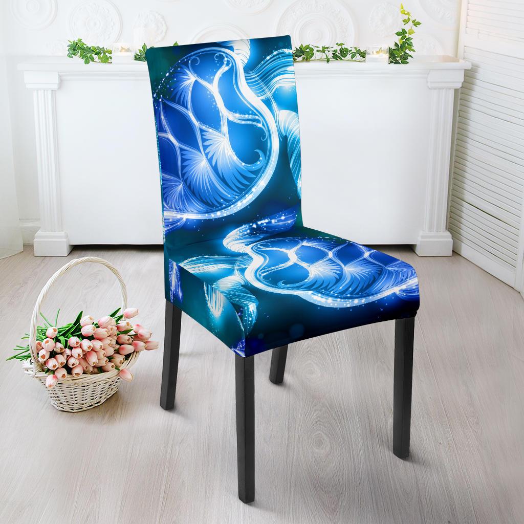 Blue Neon Sea Turtle Print Dining Chair Slipcover-JORJUNE.COM