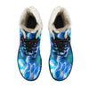 Blue Neon Sea Turtle Print Faux Fur Leather Boots