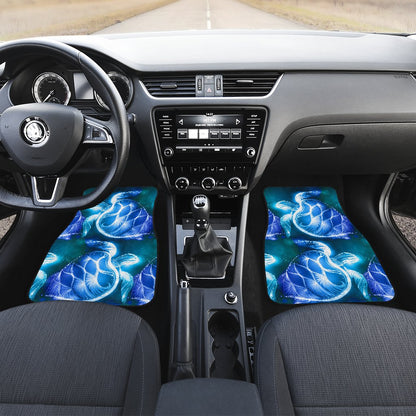 Blue Neon Sea Turtle Print Front and Back Car Floor Mats