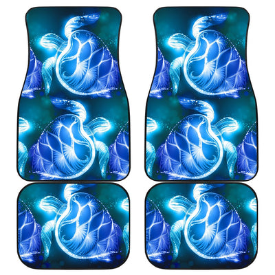 Blue Neon Sea Turtle Print Front and Back Car Floor Mats
