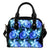 Blue Neon Sea Turtle Print Leather Shoulder Handbag