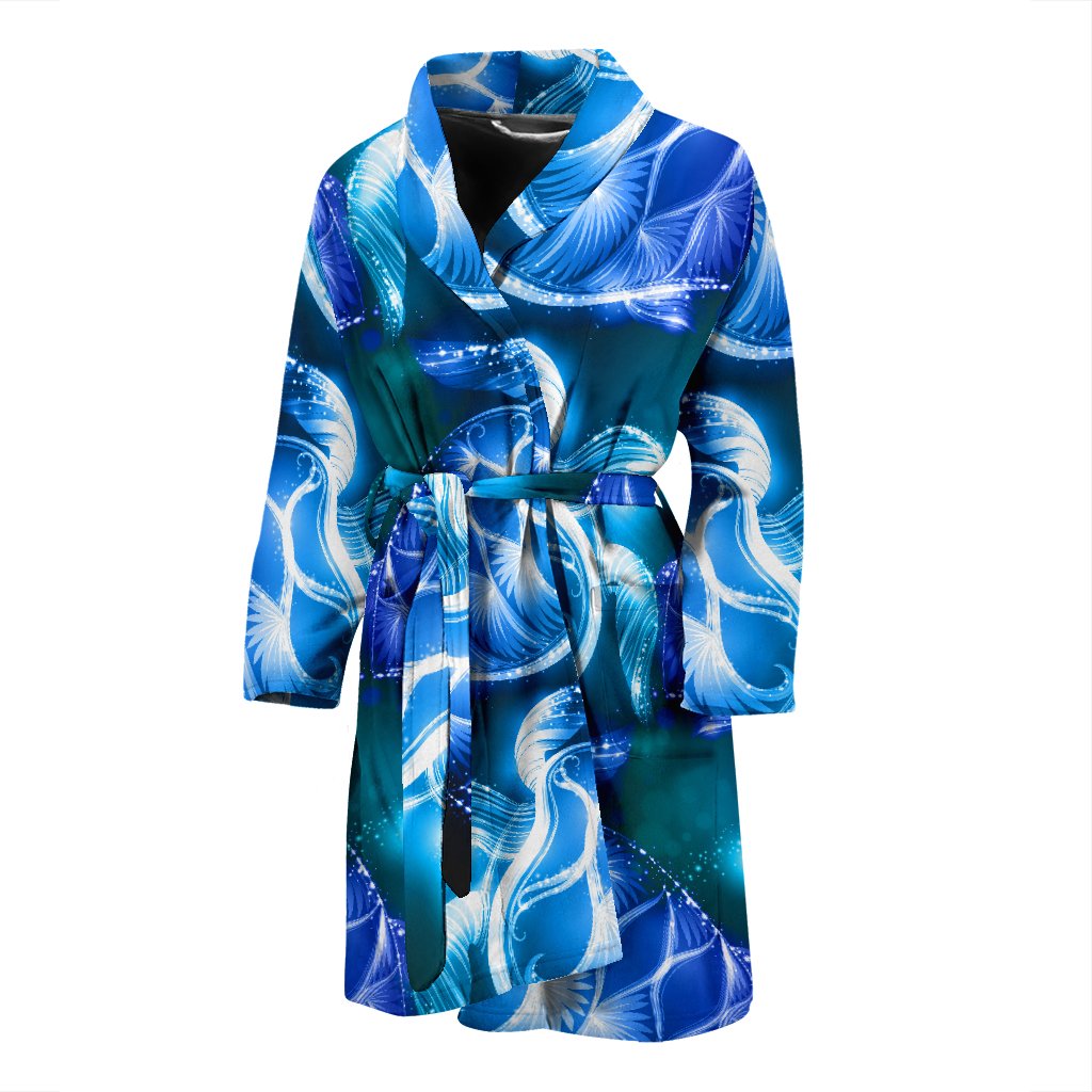 Blue Neon Sea Turtle Print Men Bath Robe