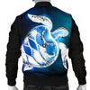 Blue Neon Sea Turtle Print Men Casual Bomber Jacket-JorJune