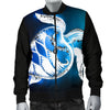 Blue Neon Sea Turtle Print Men Casual Bomber Jacket-JorJune