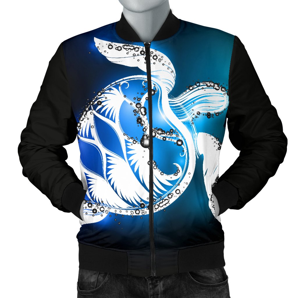 Blue Neon Sea Turtle Print Men Casual Bomber Jacket-JorJune