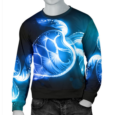 Blue Neon Sea Turtle Print Men Crewneck Sweatshirt