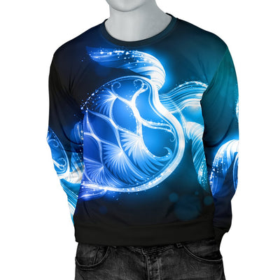 Blue Neon Sea Turtle Print Men Crewneck Sweatshirt