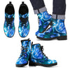 Blue Neon Sea Turtle Print Men Leather Boots