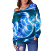 Blue Neon Sea Turtle Print Off Shoulder Sweatshirt