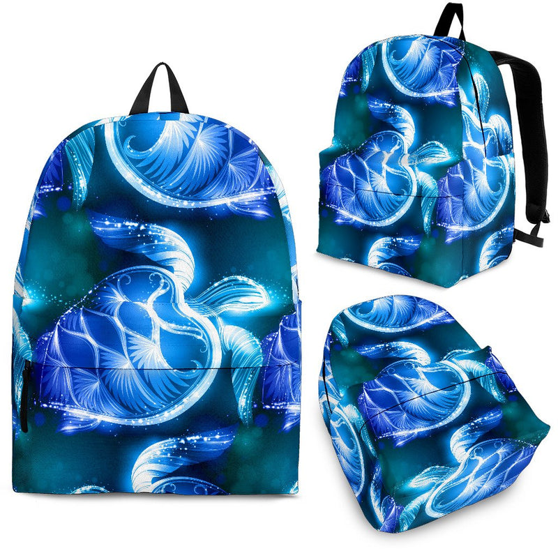 Blue Neon Sea Turtle Print Premium Backpack