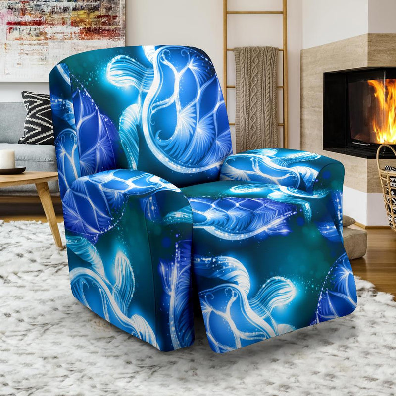 Blue Neon Sea Turtle Print Recliner Slipcover-JORJUNE.COM