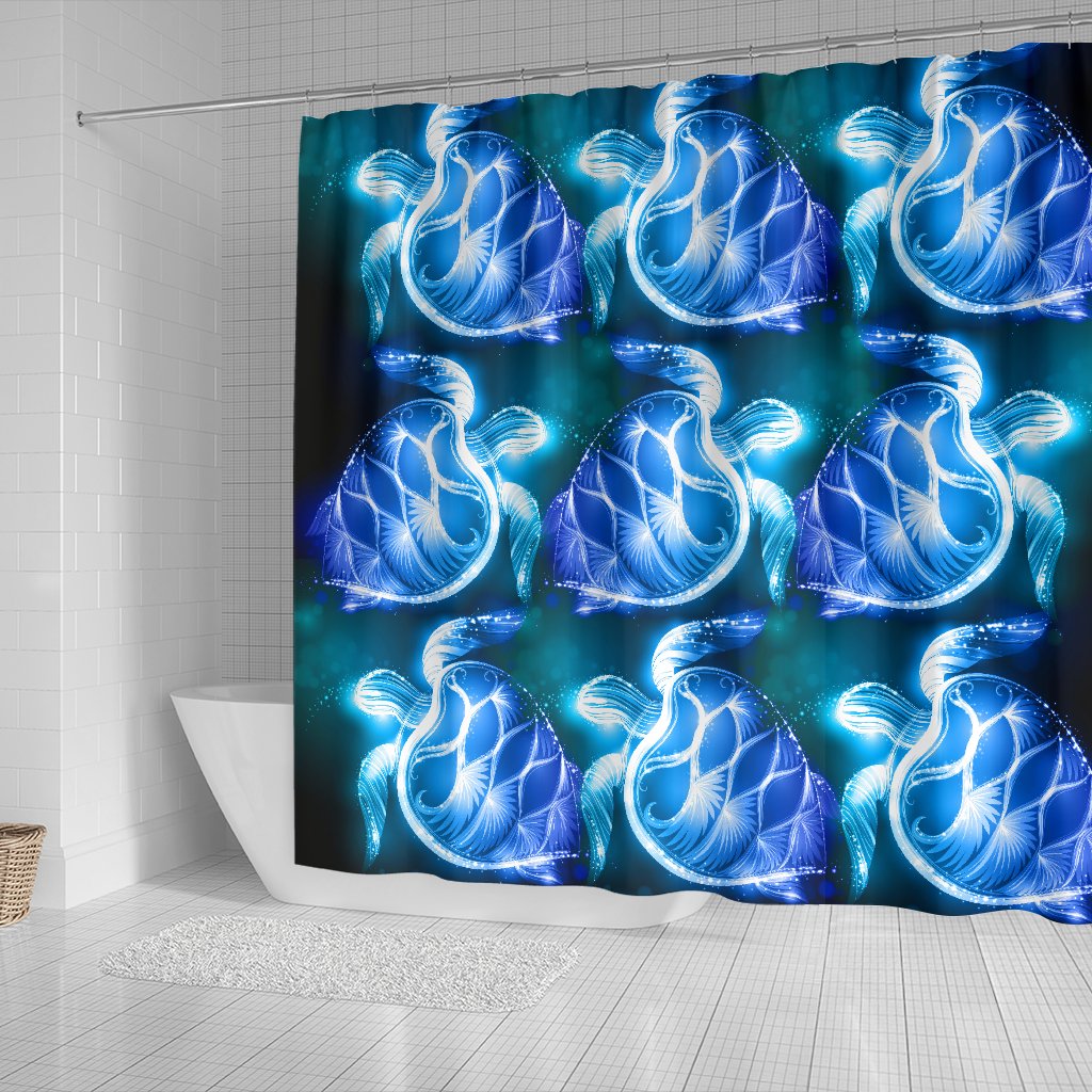 Blue Neon Sea Turtle Print Shower Curtain