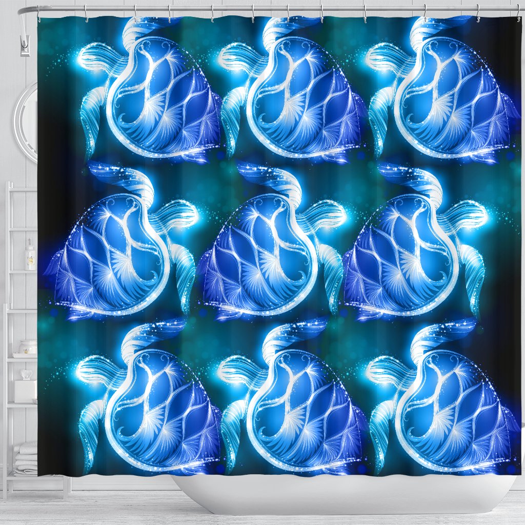 Blue Neon Sea Turtle Print Shower Curtain