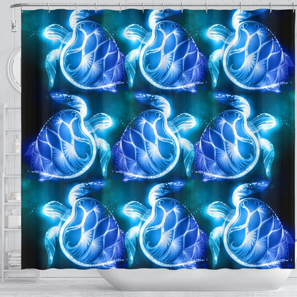 Blue Neon Sea Turtle Print Shower Curtain