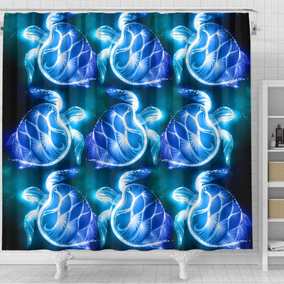 Blue Neon Sea Turtle Print Shower Curtain