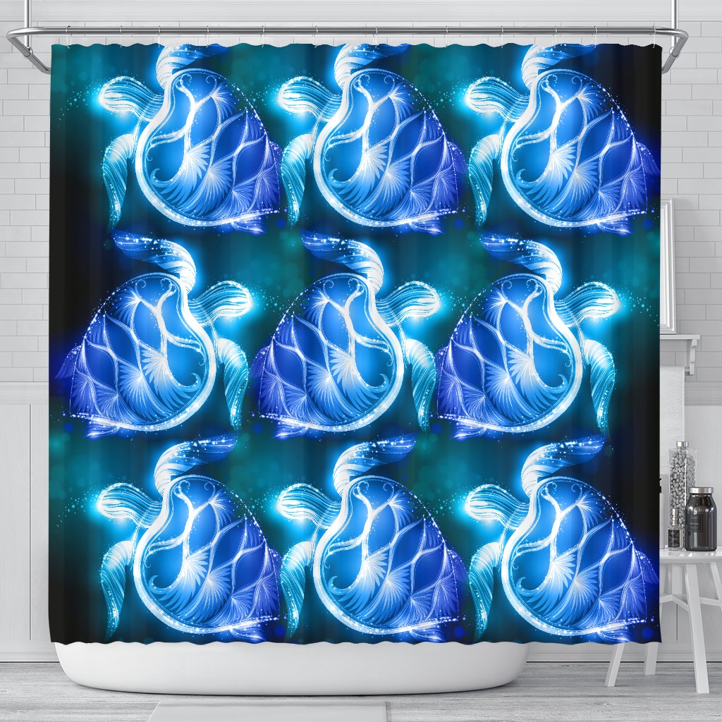 Blue Neon Sea Turtle Print Shower Curtain