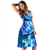 Blue Neon Sea Turtle Print Sleeveless Mini Dress