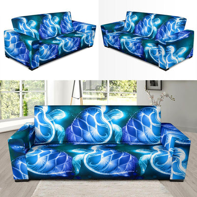 Blue Neon Sea Turtle Print Sofa Slipcover-JORJUNE.COM