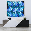 Blue Neon Sea Turtle Print Tapestry