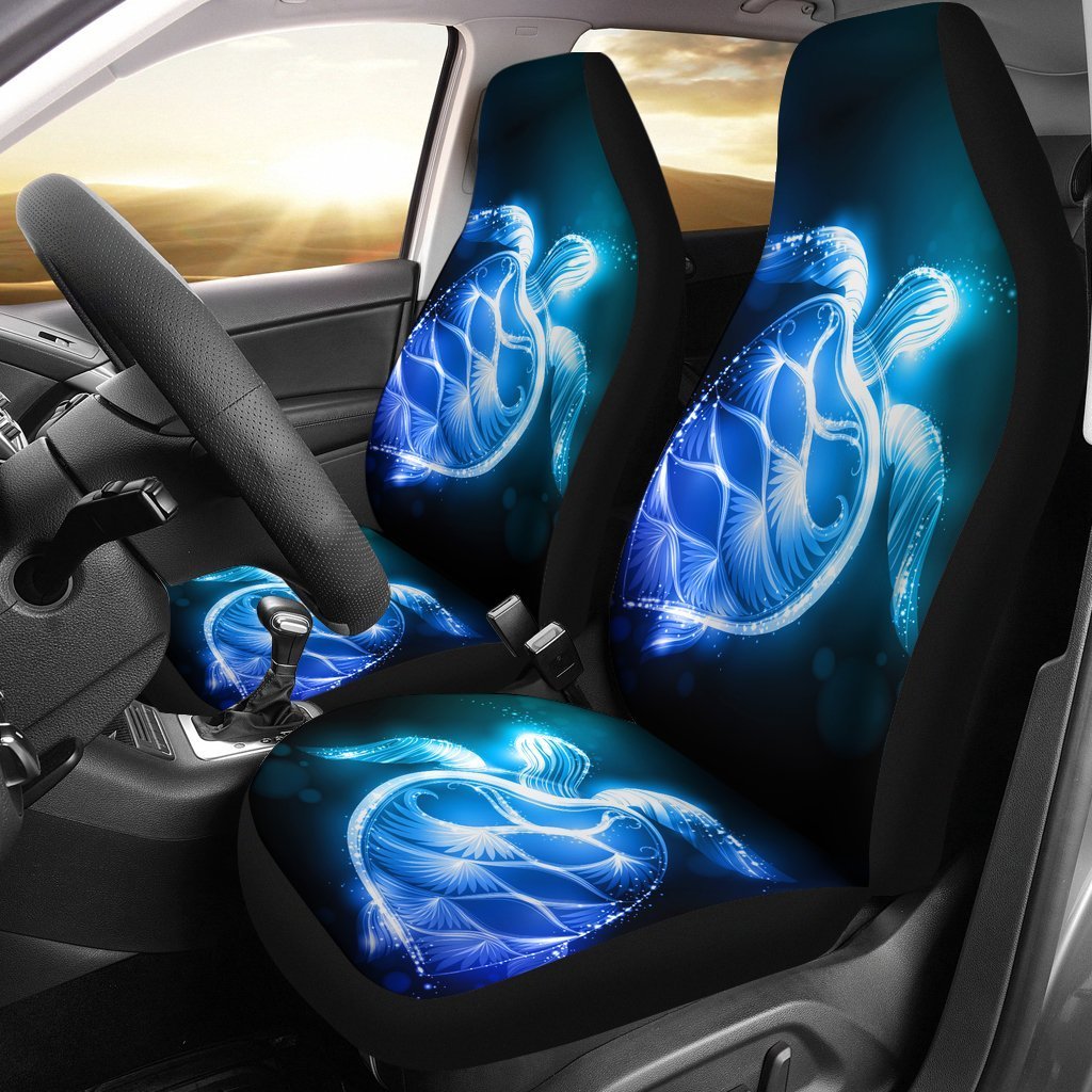 Blue Neon Sea Turtle Print Universal Fit Car Seat Covers