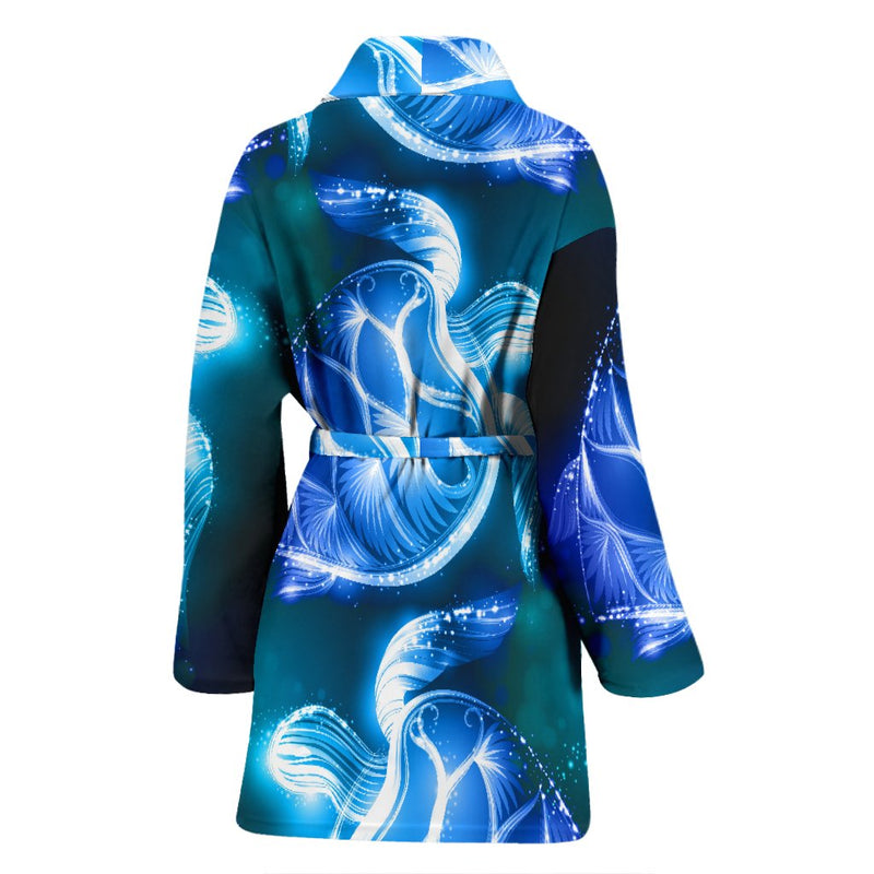 Blue Neon Sea Turtle Print Women Bath Robe