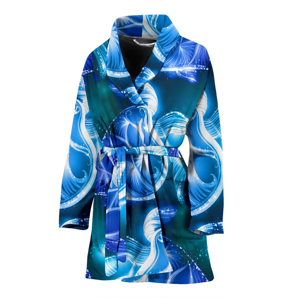 Blue Neon Sea Turtle Print Women Bath Robe