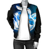 Blue Neon Sea Turtle Print Women Casual Bomber Jacket