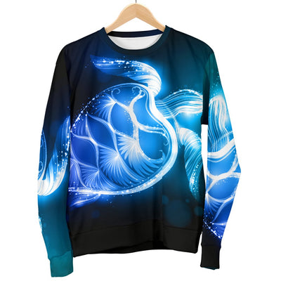 Blue Neon Sea Turtle Print Women Crewneck Sweatshirt