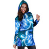 Blue Neon Sea Turtle Print Women Hoodie Dress