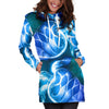 Blue Neon Sea Turtle Print Women Hoodie Dress