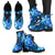 Blue Neon Sea Turtle Print Women Leather Boots