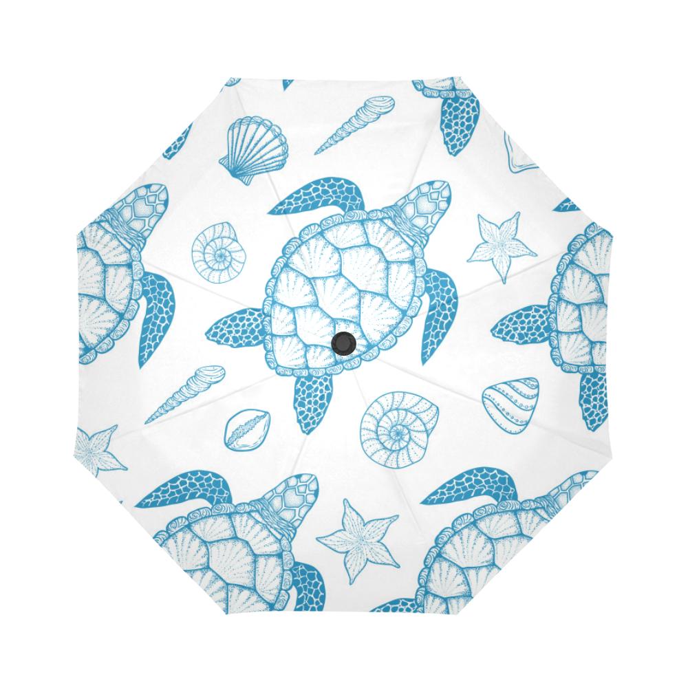Blue Sea Turtle Pattern Automatic Foldable Umbrella