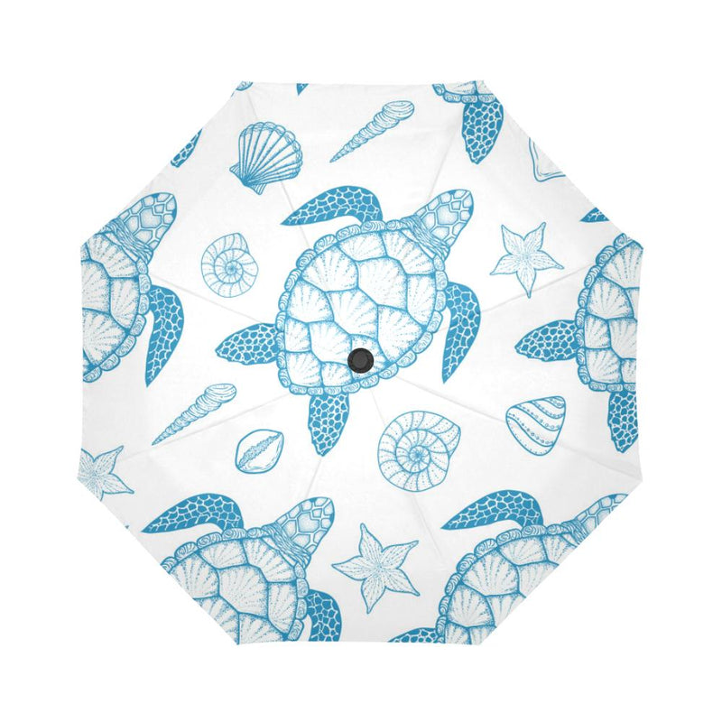 Blue Sea Turtle Pattern Automatic Foldable Umbrella