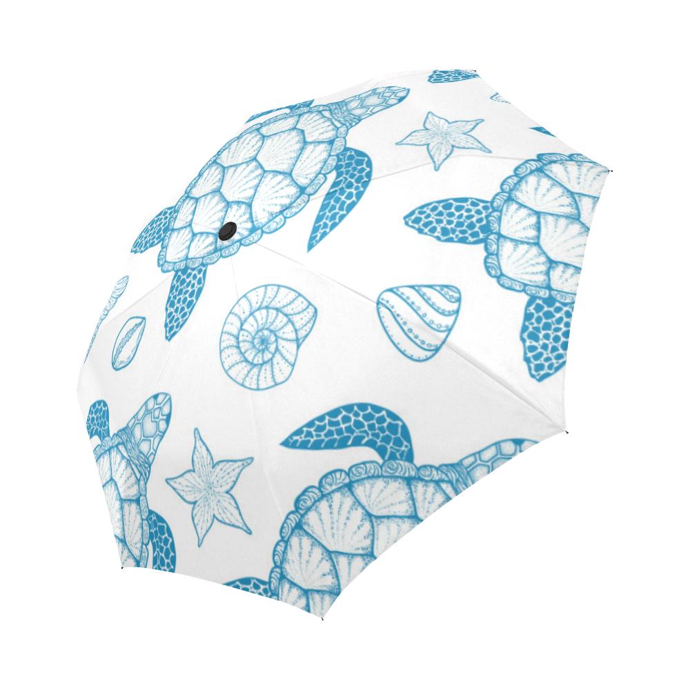 Blue Sea Turtle Pattern Automatic Foldable Umbrella