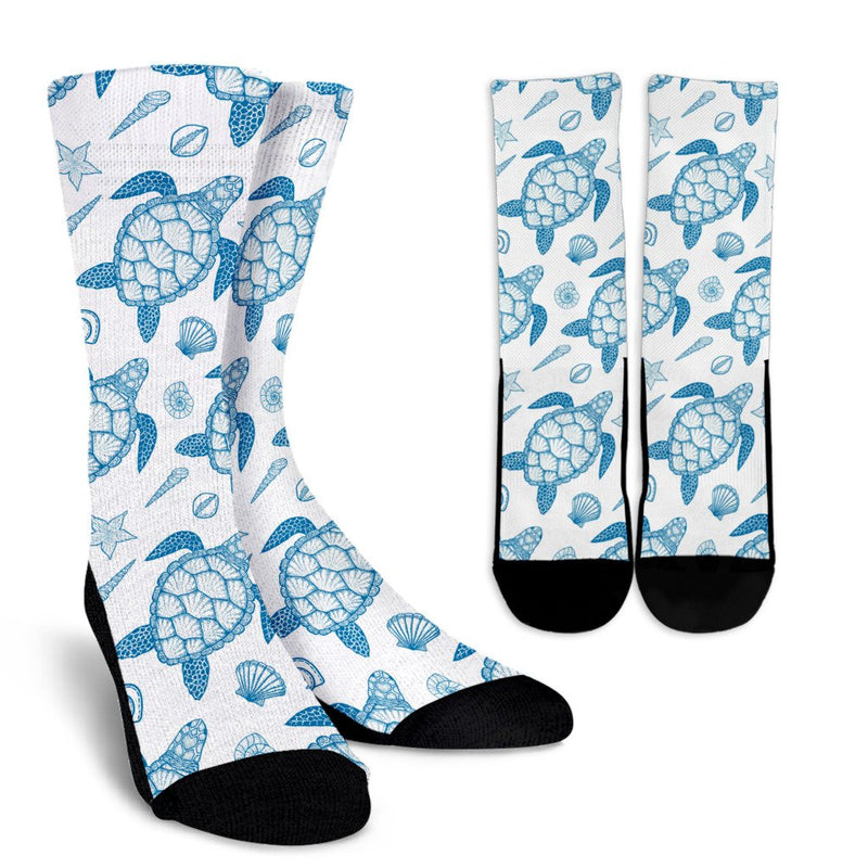 Blue Sea Turtle Pattern Crew Socks