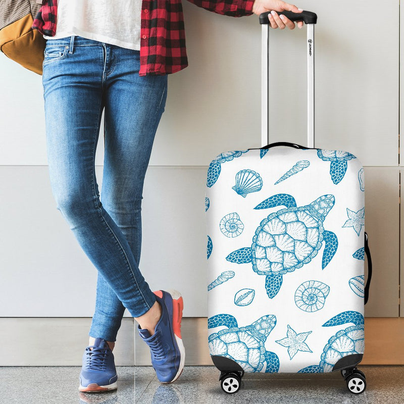 Blue Sea Turtle Pattern Luggage Cover Protector