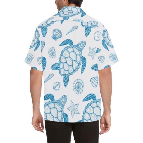 Blue Sea Turtle Pattern Men Hawaiian Shirt