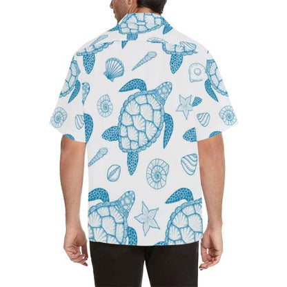 Blue Sea Turtle Pattern Men Hawaiian Shirt