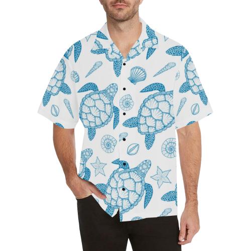 Blue Sea Turtle Pattern Men Hawaiian Shirt