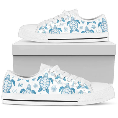 Blue Sea Turtle Pattern Men Low Top Canvas Shoes