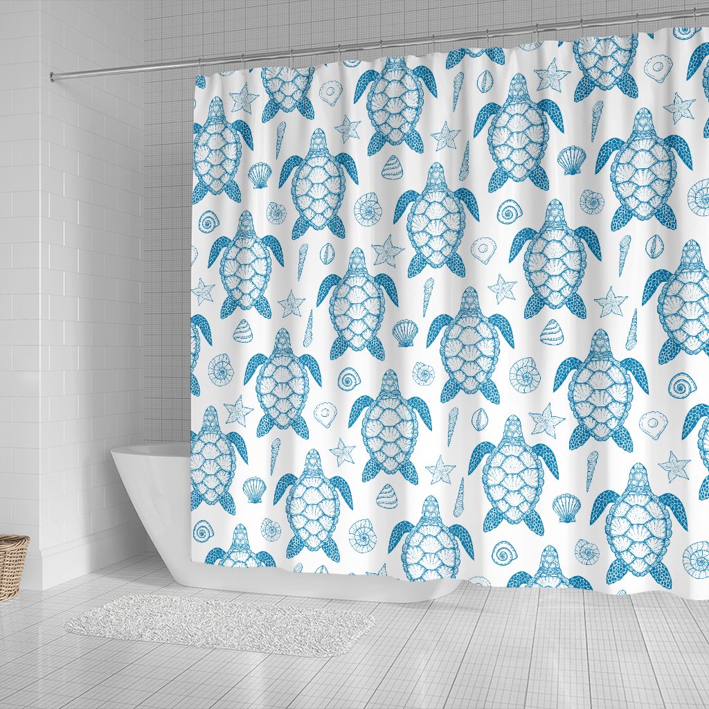 Blue Sea Turtle Pattern Shower Curtain