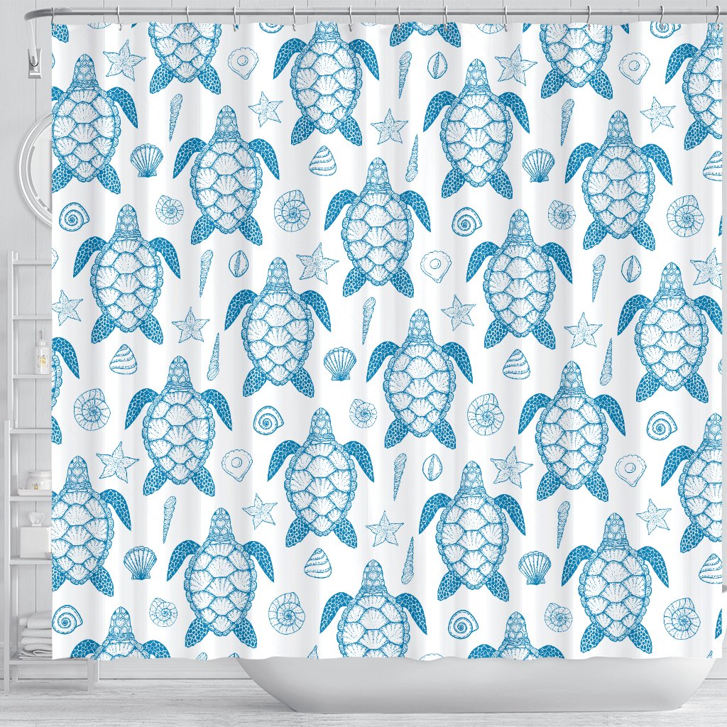 Blue Sea Turtle Pattern Shower Curtain