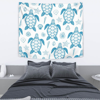 Blue Sea Turtle Pattern Wall Tapestry