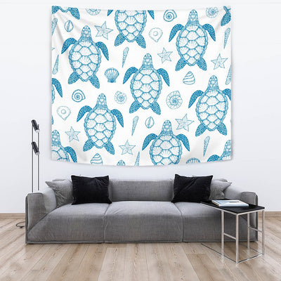 Blue Sea Turtle Pattern Wall Tapestry