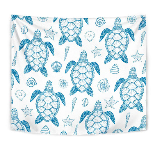 Blue Sea Turtle Pattern Wall Tapestry