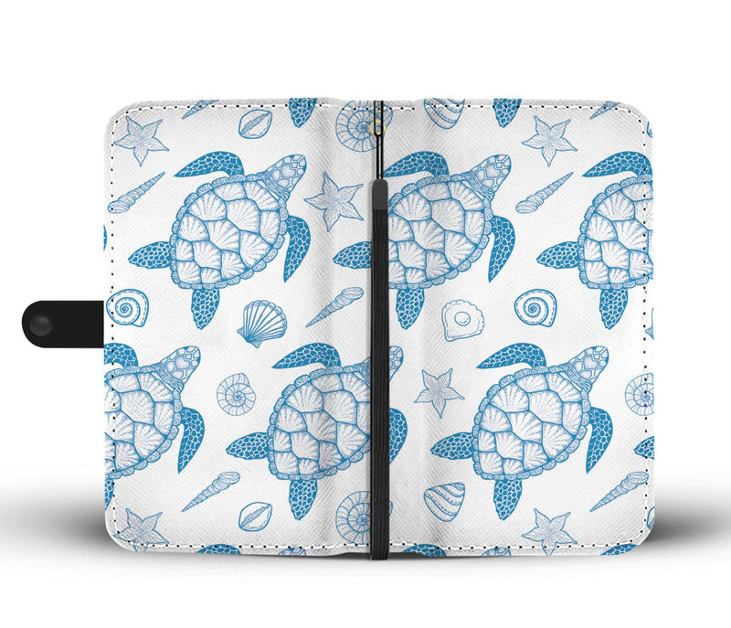 Blue Sea Turtle Pattern Wallet Phone Case