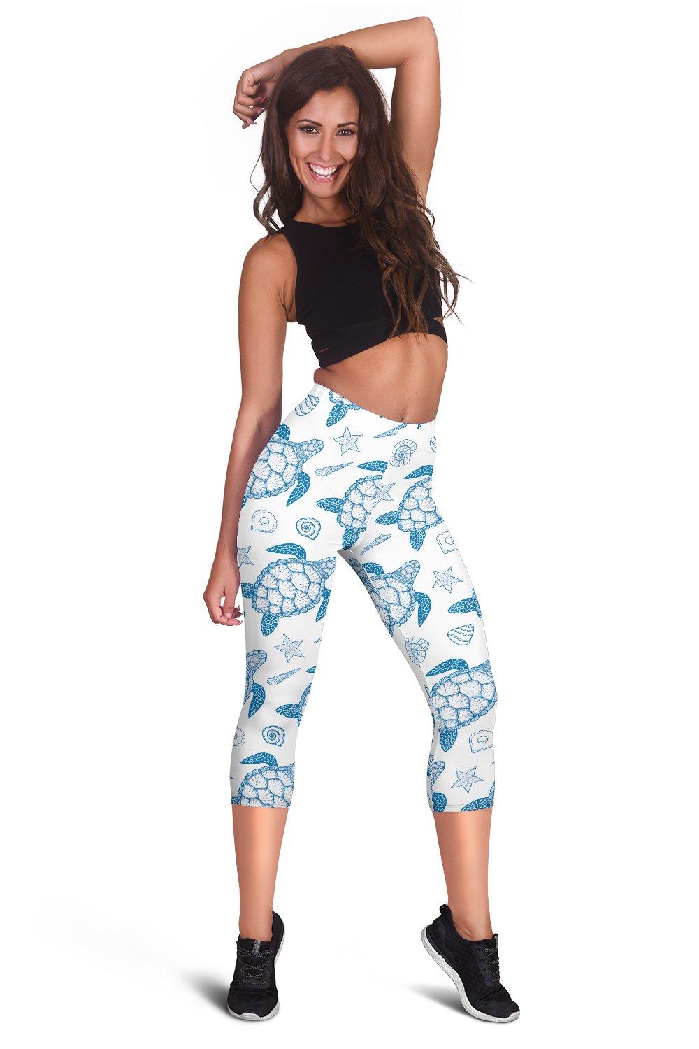 Blue Sea Turtle Pattern Women Capris